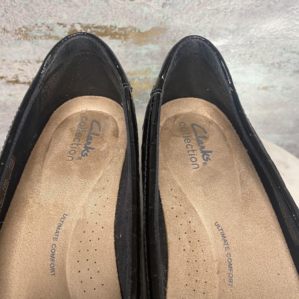 Clarks Collection Shoes Womens Size 8.5 Black Croc Embossed Slip On Loafers - Picture 9 of 11